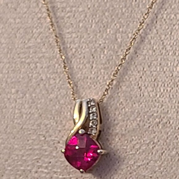10k Heart Shaped Cultured Ruby Pendant with CZ Accents - Picture 7 of 10